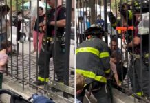 Menor queda atrapado en una reja y es liberado ileso (VIDEO)